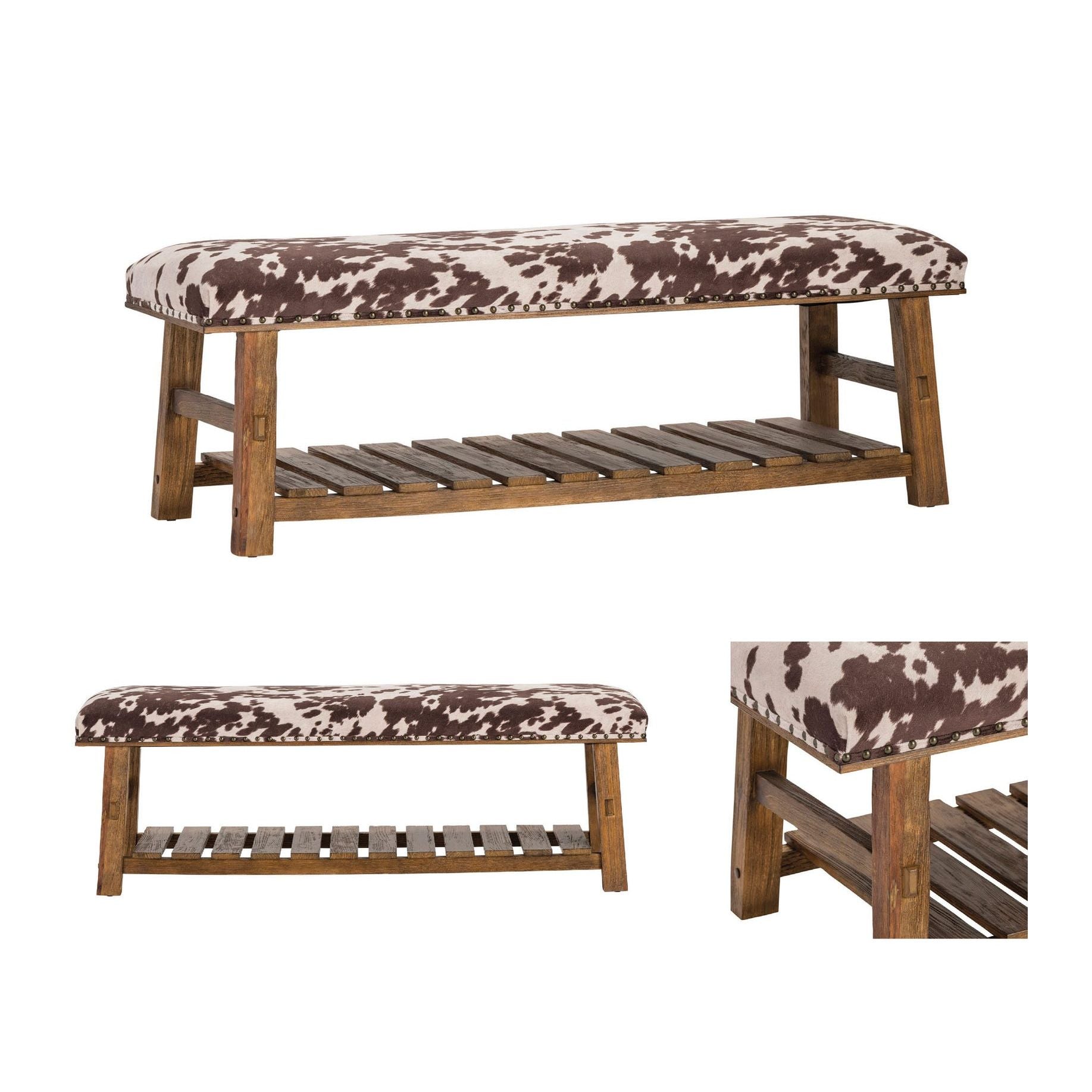 Crestview Collection Mesquite Ranch Faux Cowhide  Bench - Image 3