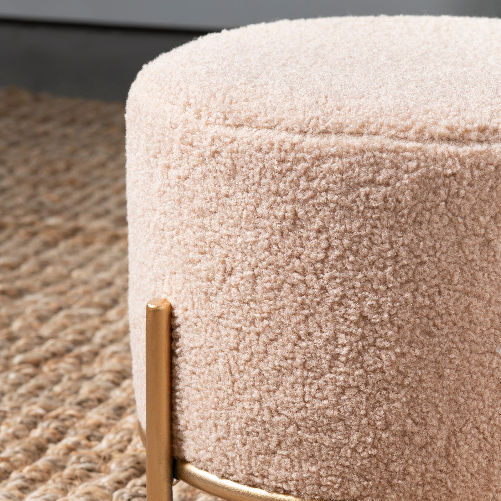 Crestview Collection Zanella Round Cream Sherpa Foot Stool Ottoman - Image 2
