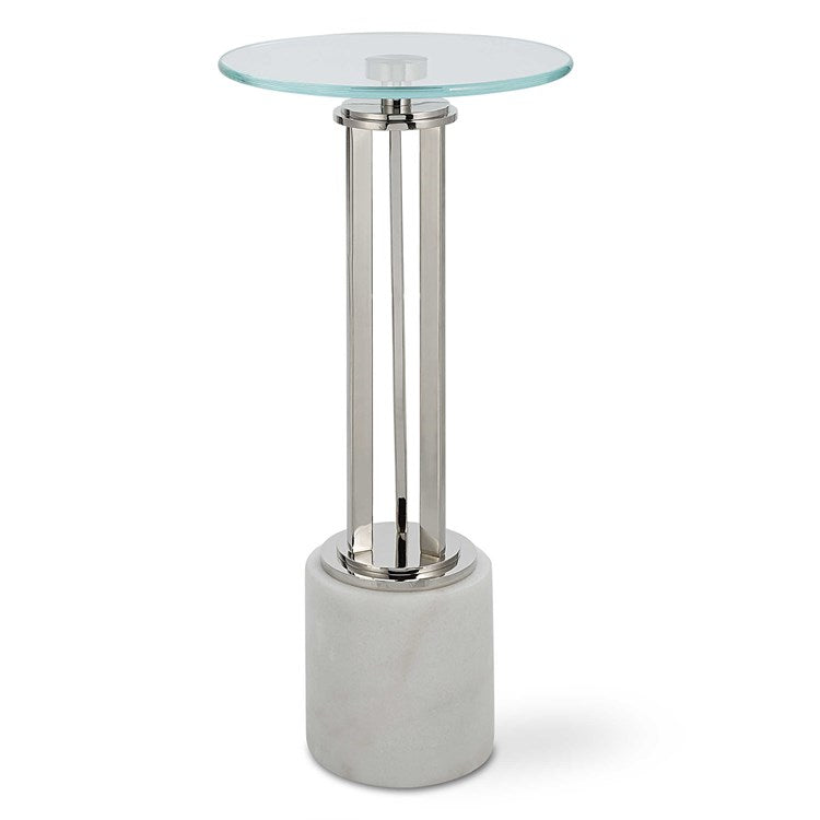 Casa Bella Living Tempered Glass Top Thick White Marble Base Accent Table - Image 2