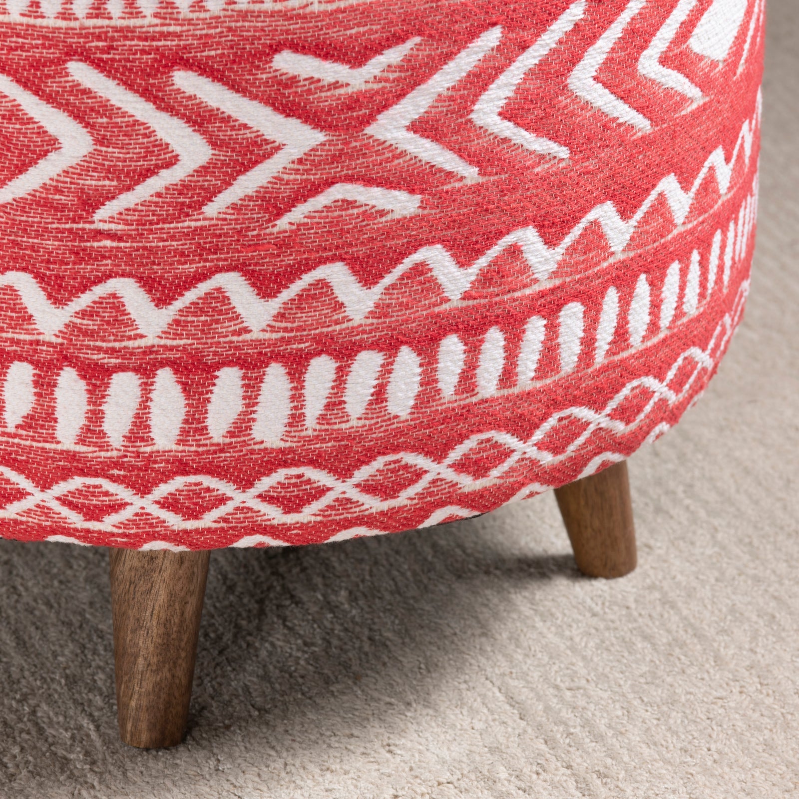 Crestview Collection Halvorson Round Red Linen Foot Stool Ottoman - Image 2