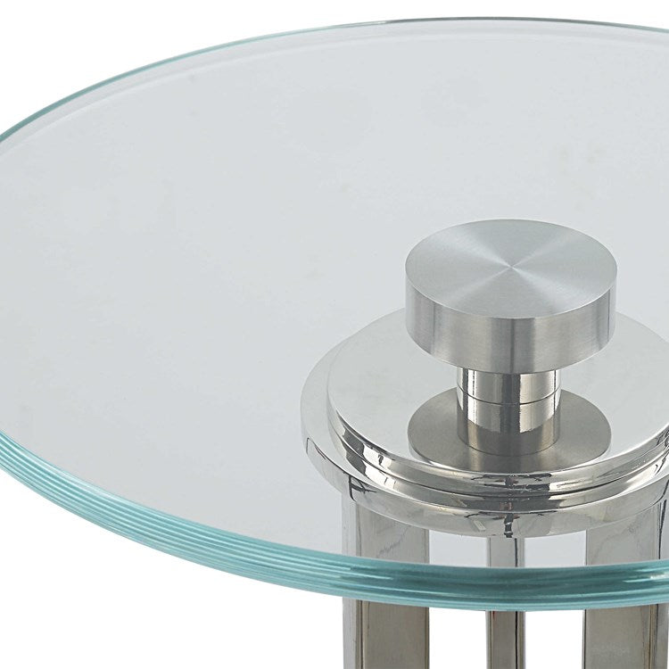 Casa Bella Living Tempered Glass Top Thick White Marble Base Accent Table - Image 3