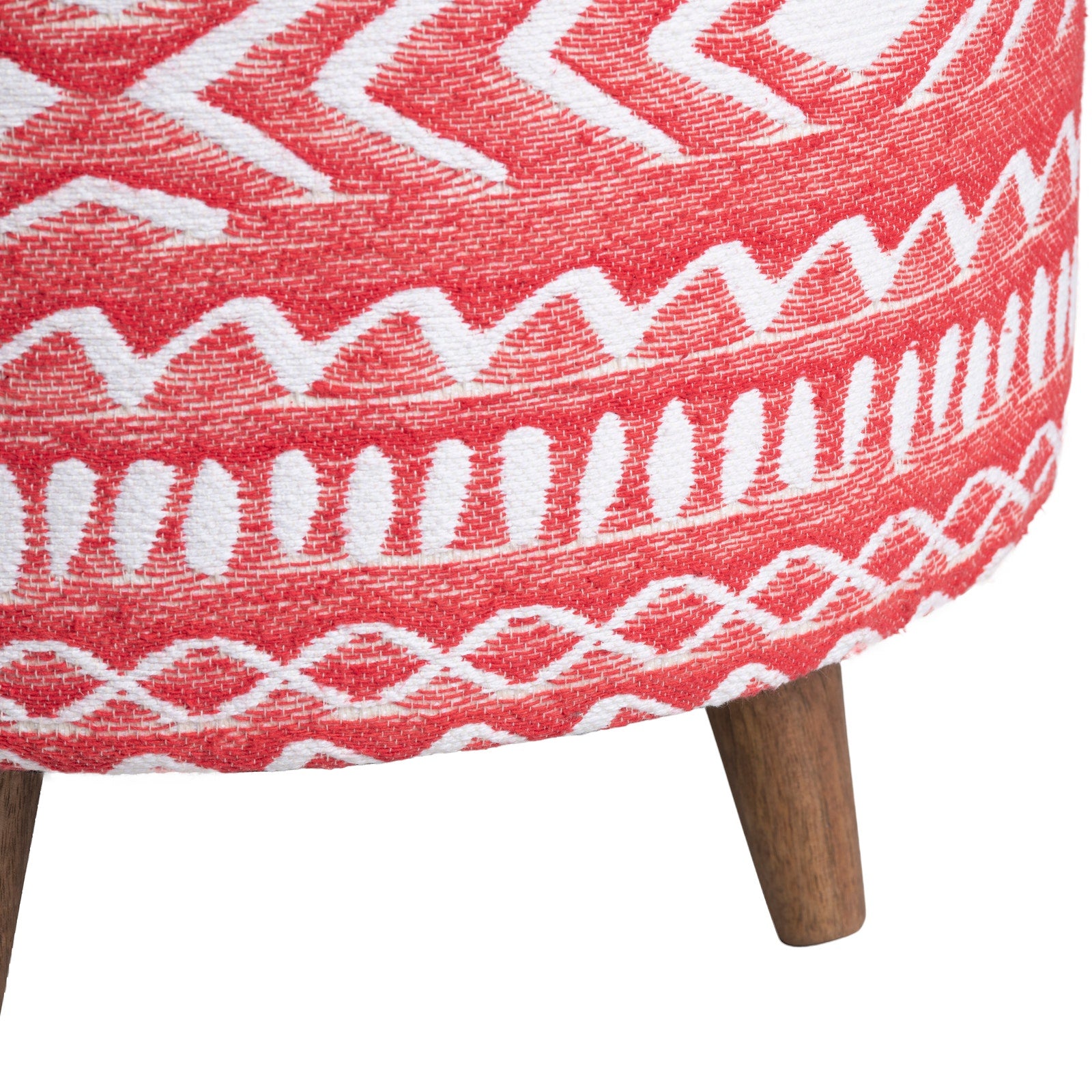 Crestview Collection Halvorson Round Red Linen Foot Stool Ottoman - Image 3