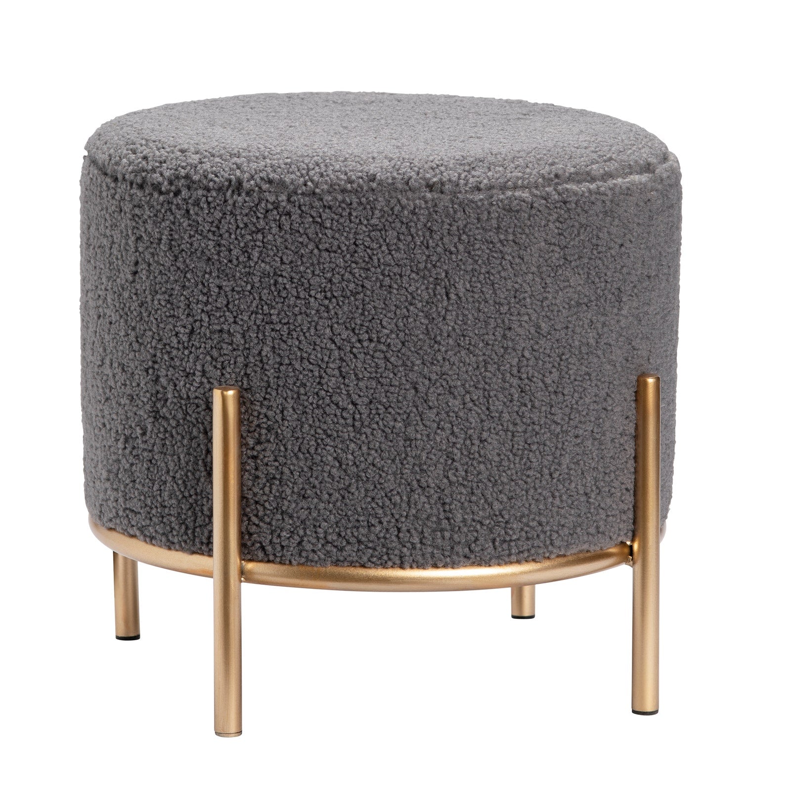 Crestview Collection Zanella Round Grey Sherpa Foot Stool Ottoman - Image 3