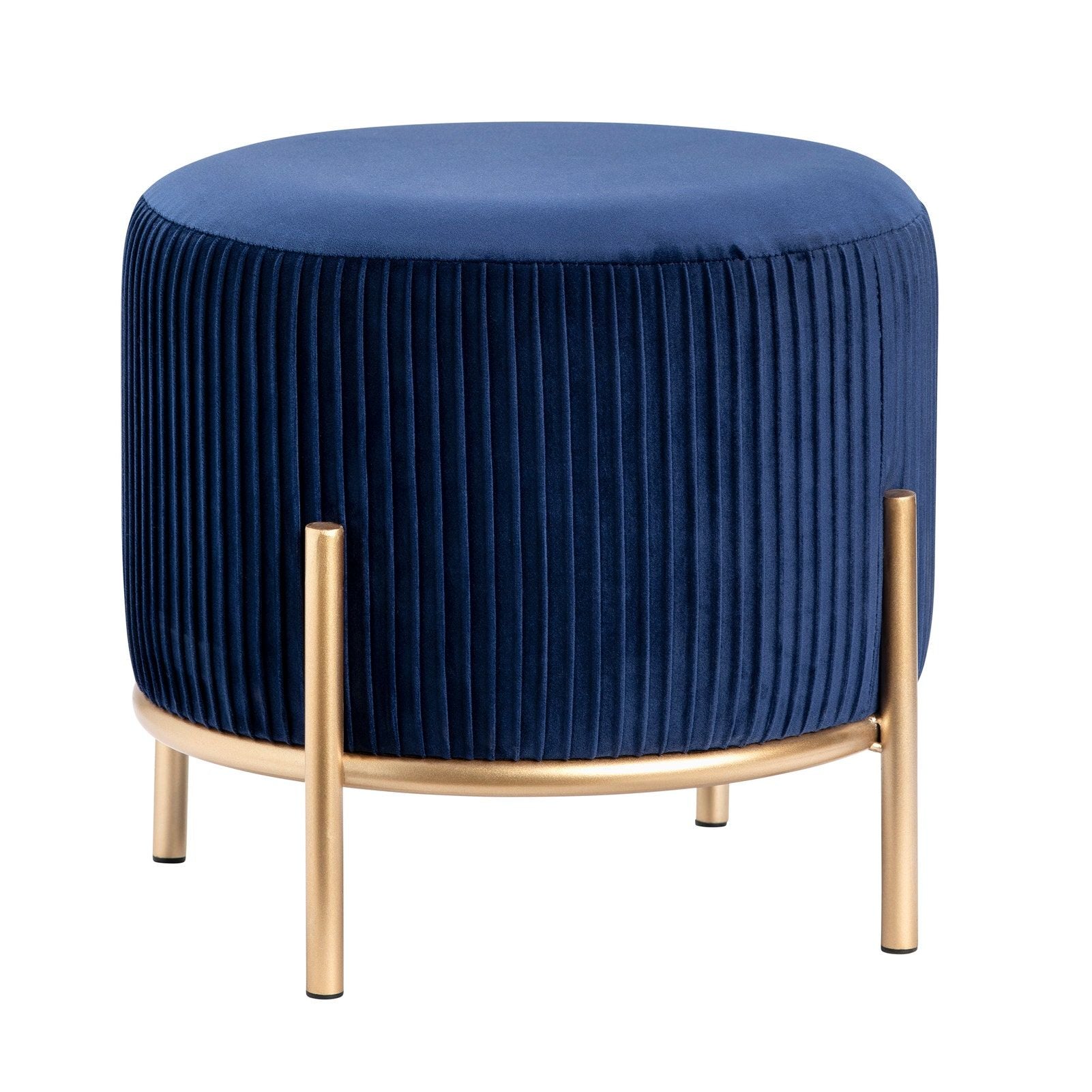 Crestview Collection Marley Round Navy Blue Velvet Foot Stool Ottoman - Image 3