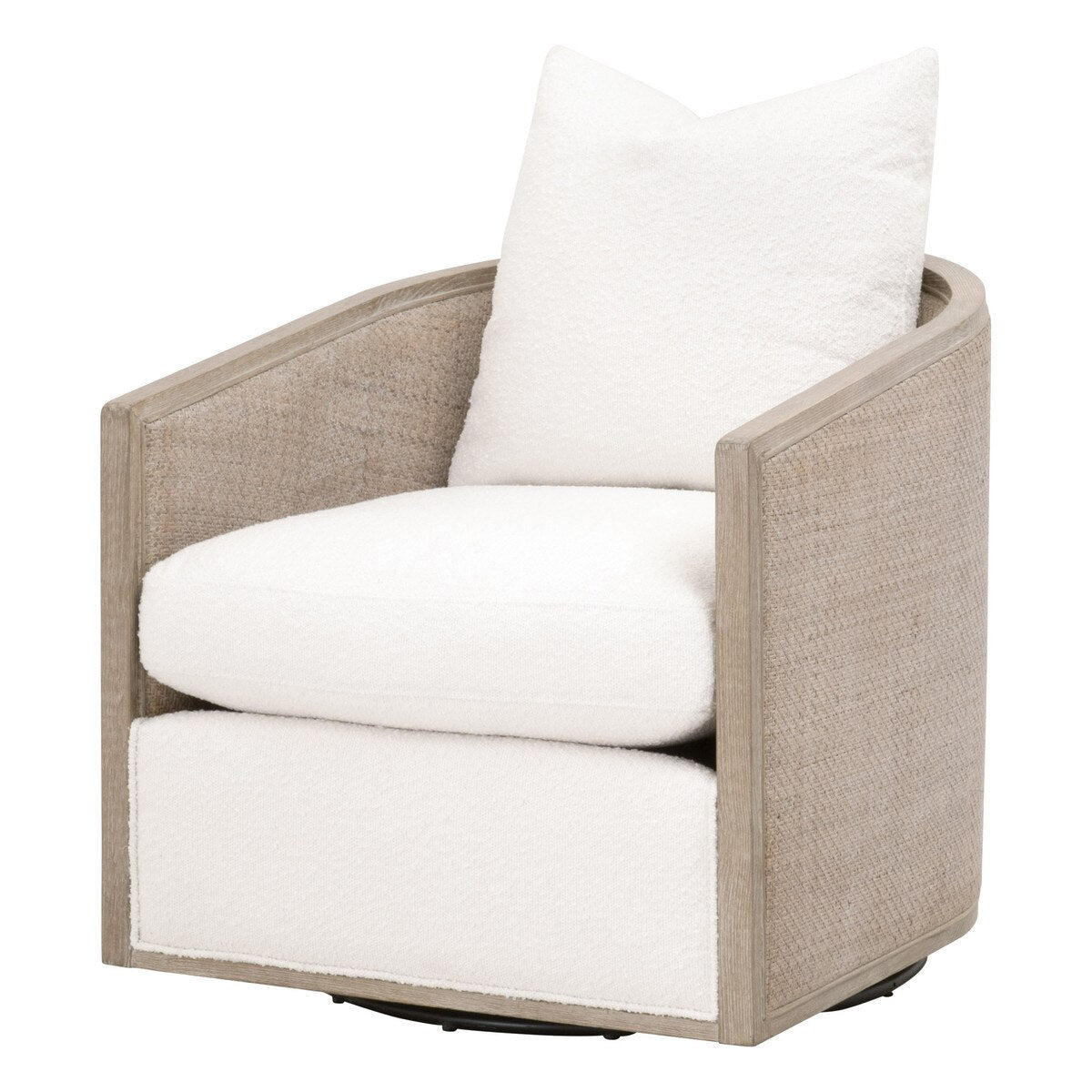 Essentials For Living McGuire Swivel Club Chair ~ LiveSmart Boucle-Snow, Natural Gray Oak & Cane - Image 2