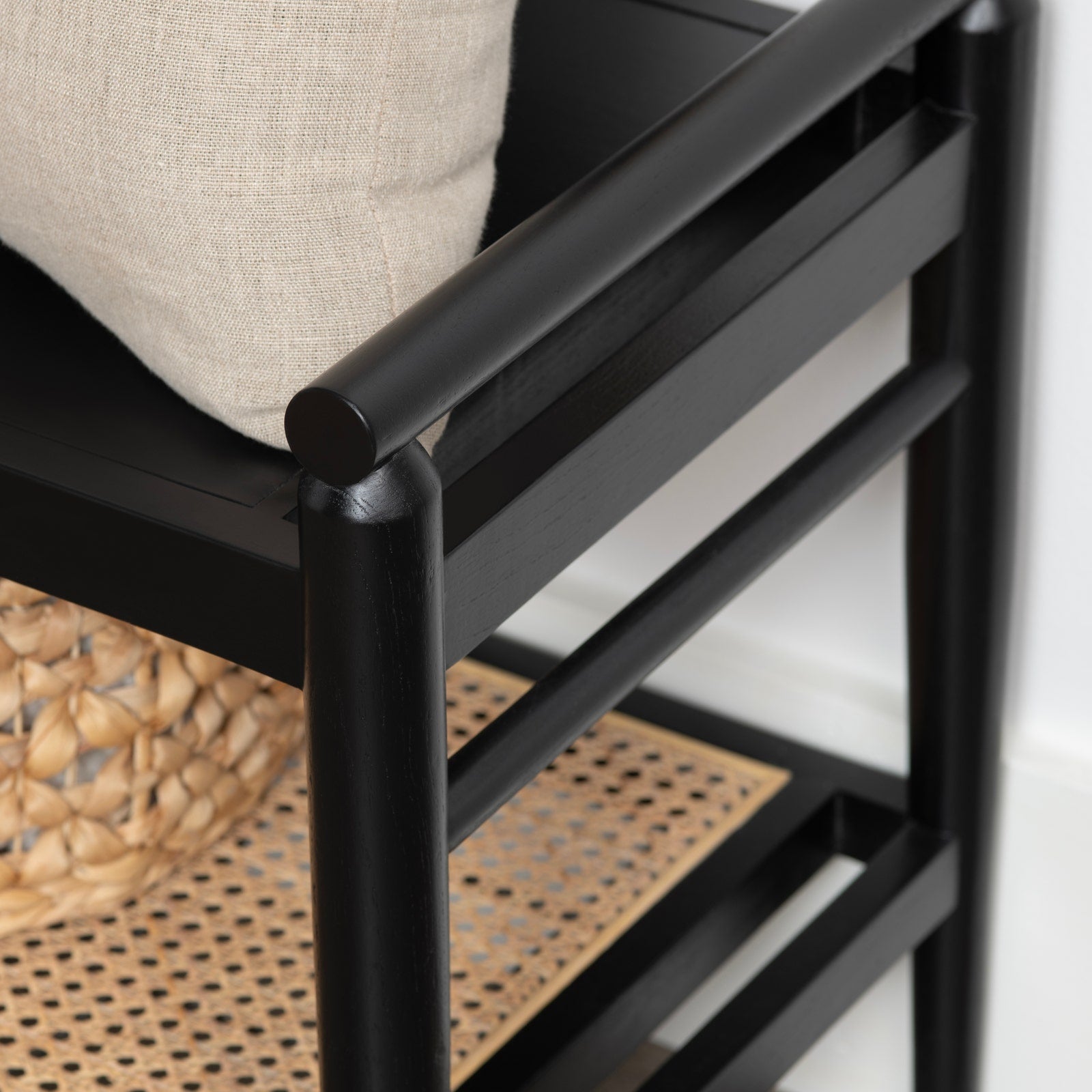 Crestview Collection Port Royal Black Wood and Rattan Bench - Image 2