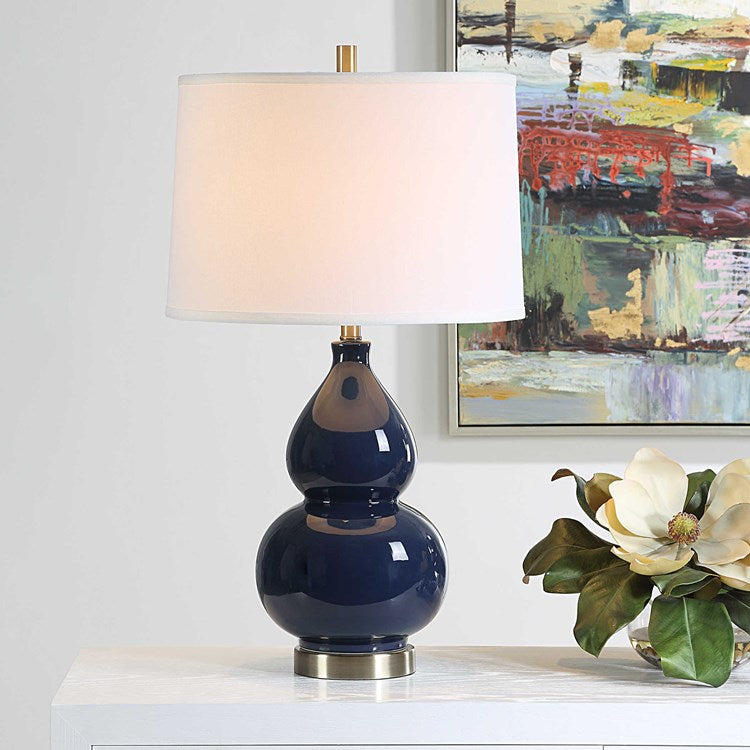 Casa Bella Living Rich Navy Blue Elegant Ceramic Table Lamp - Image 1