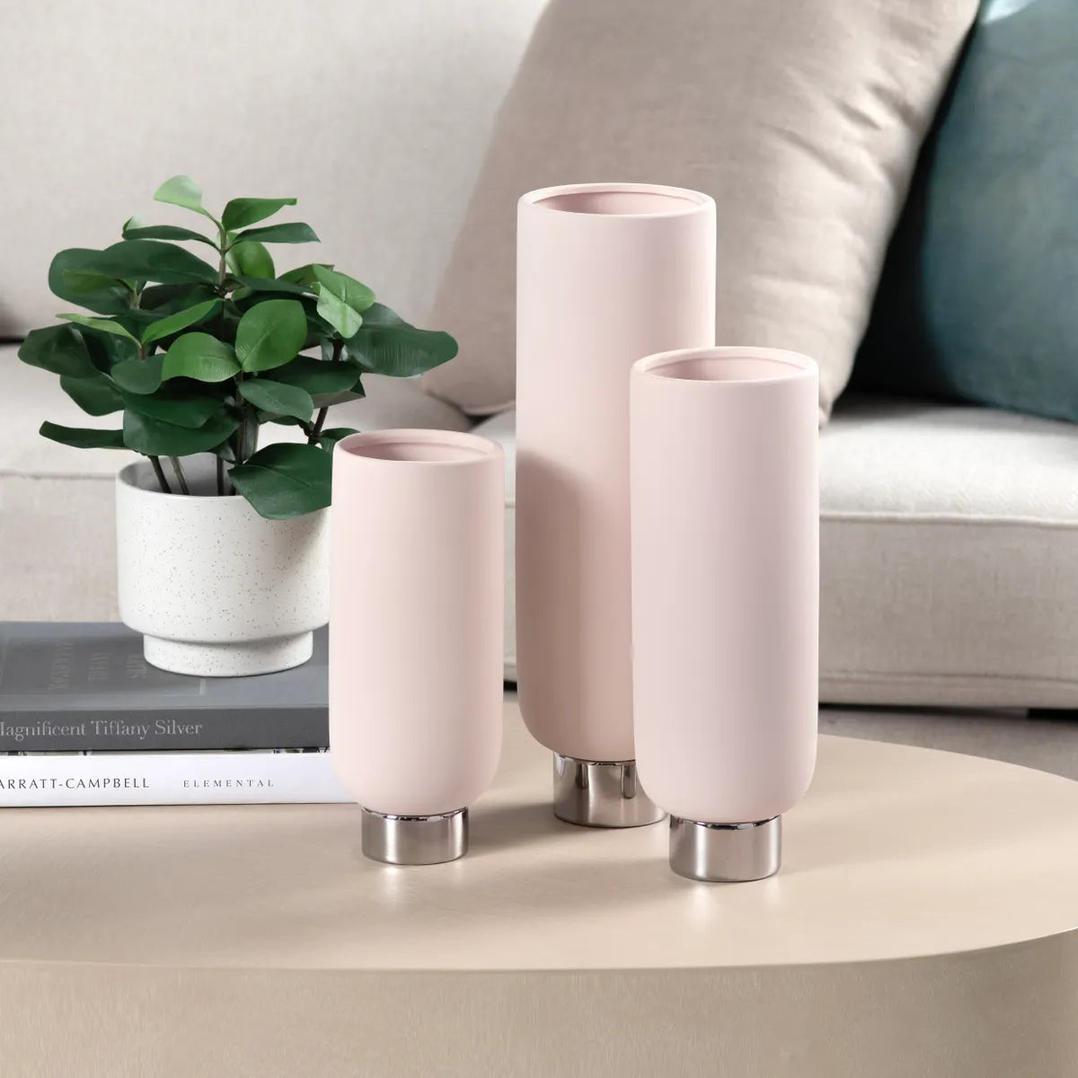 Crestview Collection Rue Light Pink Cylinder Vases ~ Set Of 3 - Image 1