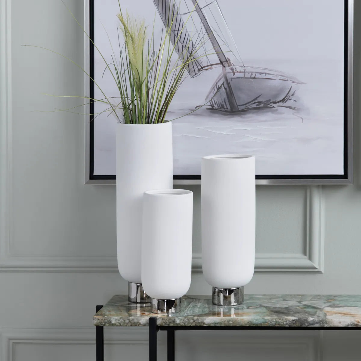 Crestview Collection Rue Pure White Cylinder Vases ~ Set Of 3 - Image 1