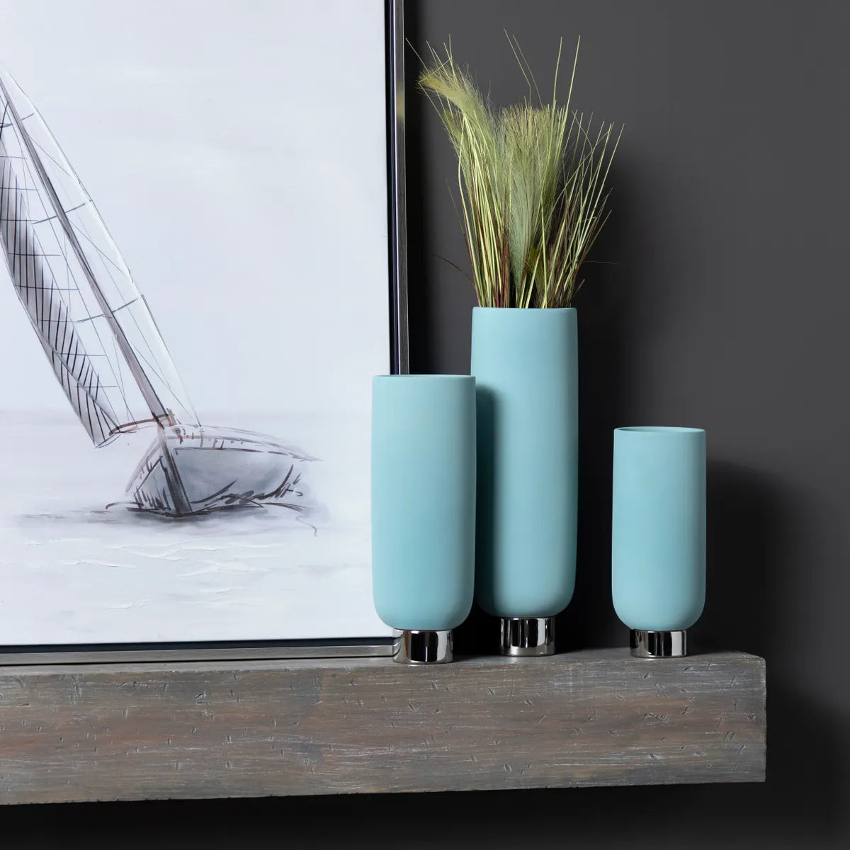 Crestview Collection Rue Blue Cylinder Vases ~ Set Of 3 - Image 1