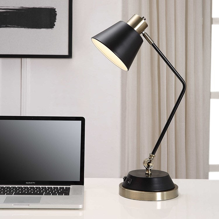 Casa Bella Living Finished in An Antique Brass And Black Desk Lamp