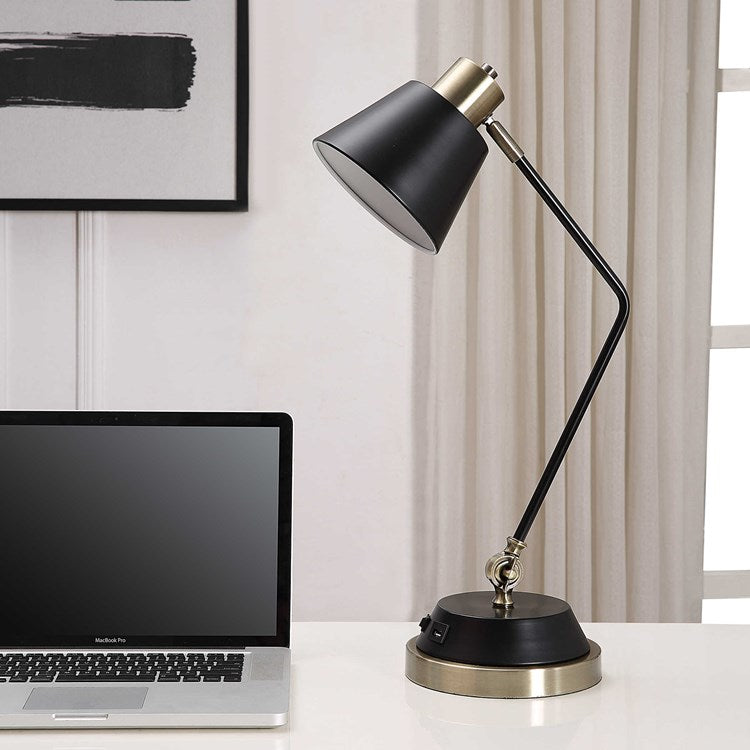 Casa Bella Living Finished in An Antique Brass And Black Desk Lamp - Image 2