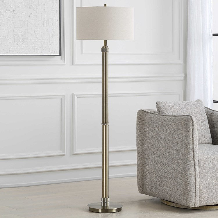 Casa Bella Living Antique Brass Off- White Linen Floor Lamp - Image 2
