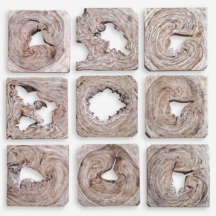 Uttermost Bahati Set of 9 Whitewashed Ivory Suar Wood Wall Art Decor - Image 2