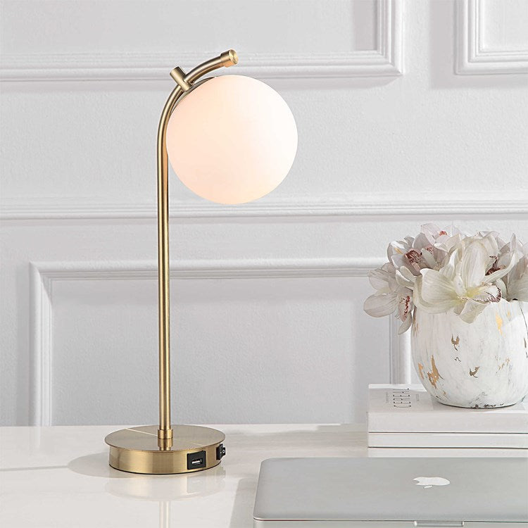 Casa Bella Living White Glass Globe With Gold Finish Desk Lamp