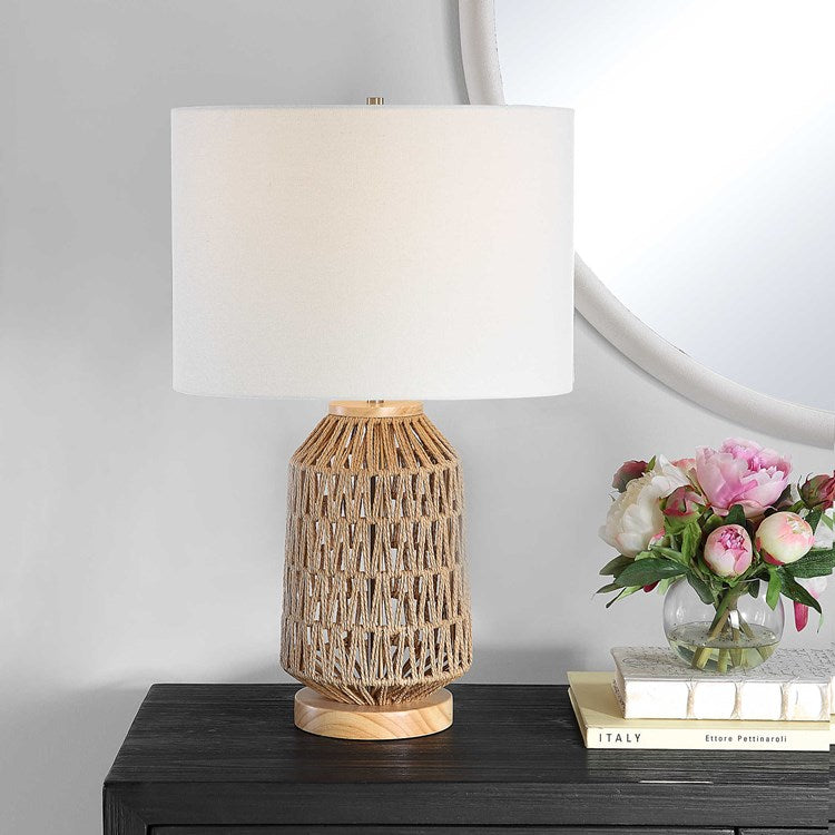 Casa Bella Living Natural Oak Wood Rope Table Lamp