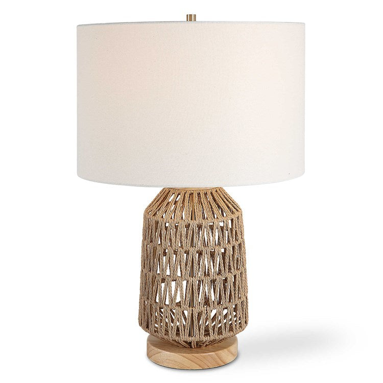 Casa Bella Living Natural Oak Wood Rope Table Lamp - Image 3