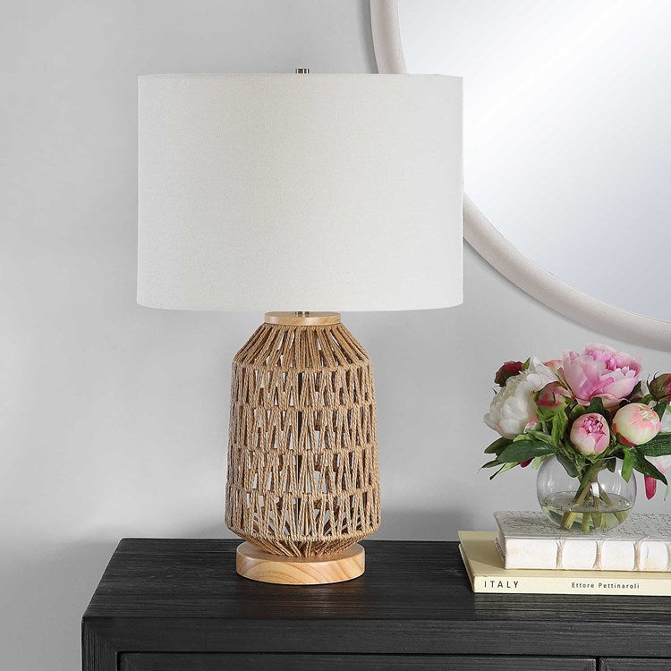 Casa Bella Living Natural Oak Wood Rope Table Lamp - Image 2