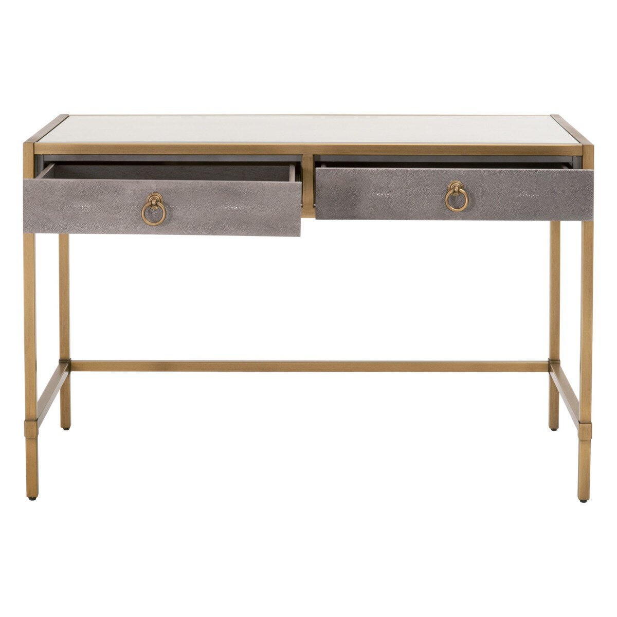 Essentials For Living Strand Shagreen Desk ~ Gray Shagreen, Brushed Gold, Clear Glass - Image 2