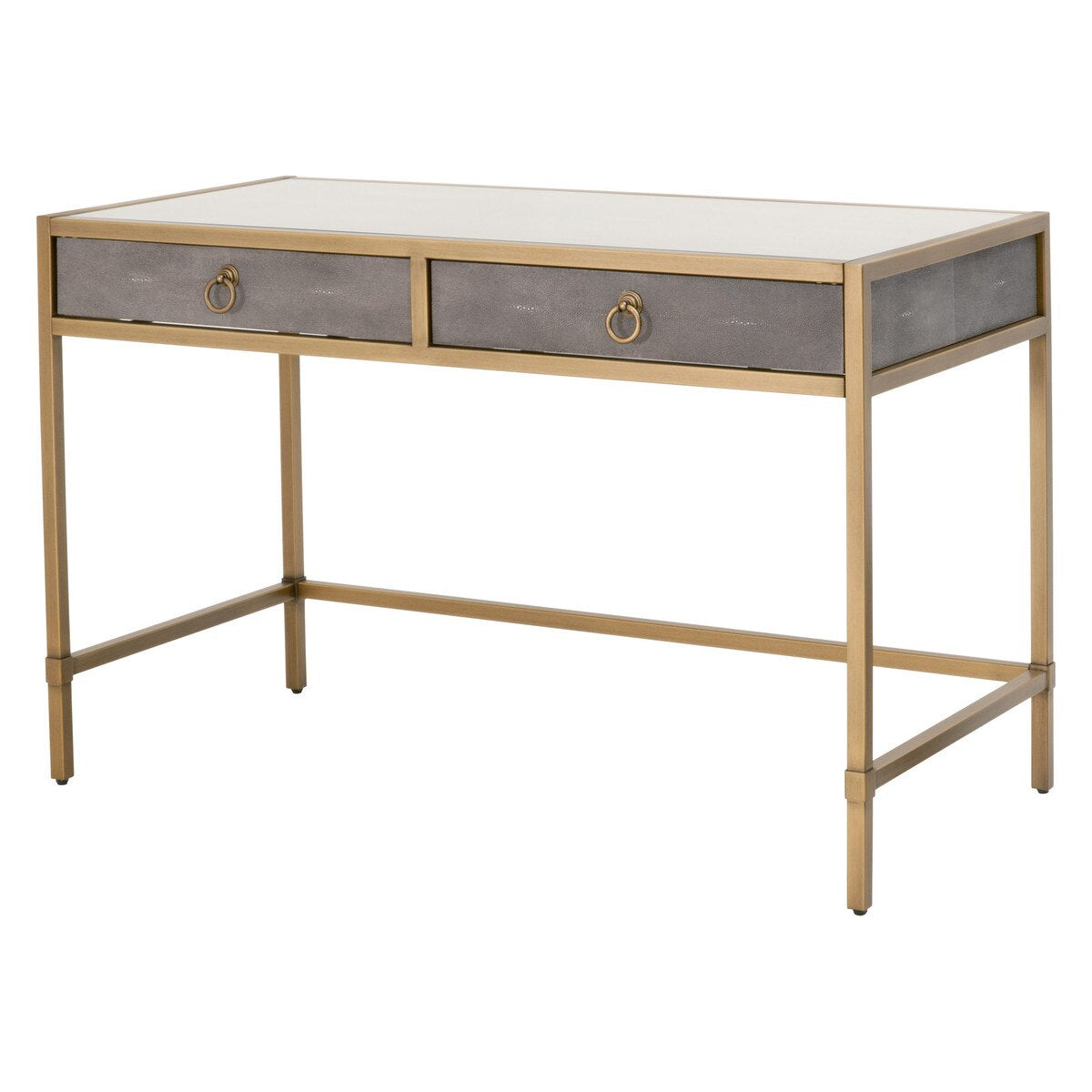 Essentials For Living Strand Shagreen Desk ~ Gray Shagreen, Brushed Gold, Clear Glass - Image 3