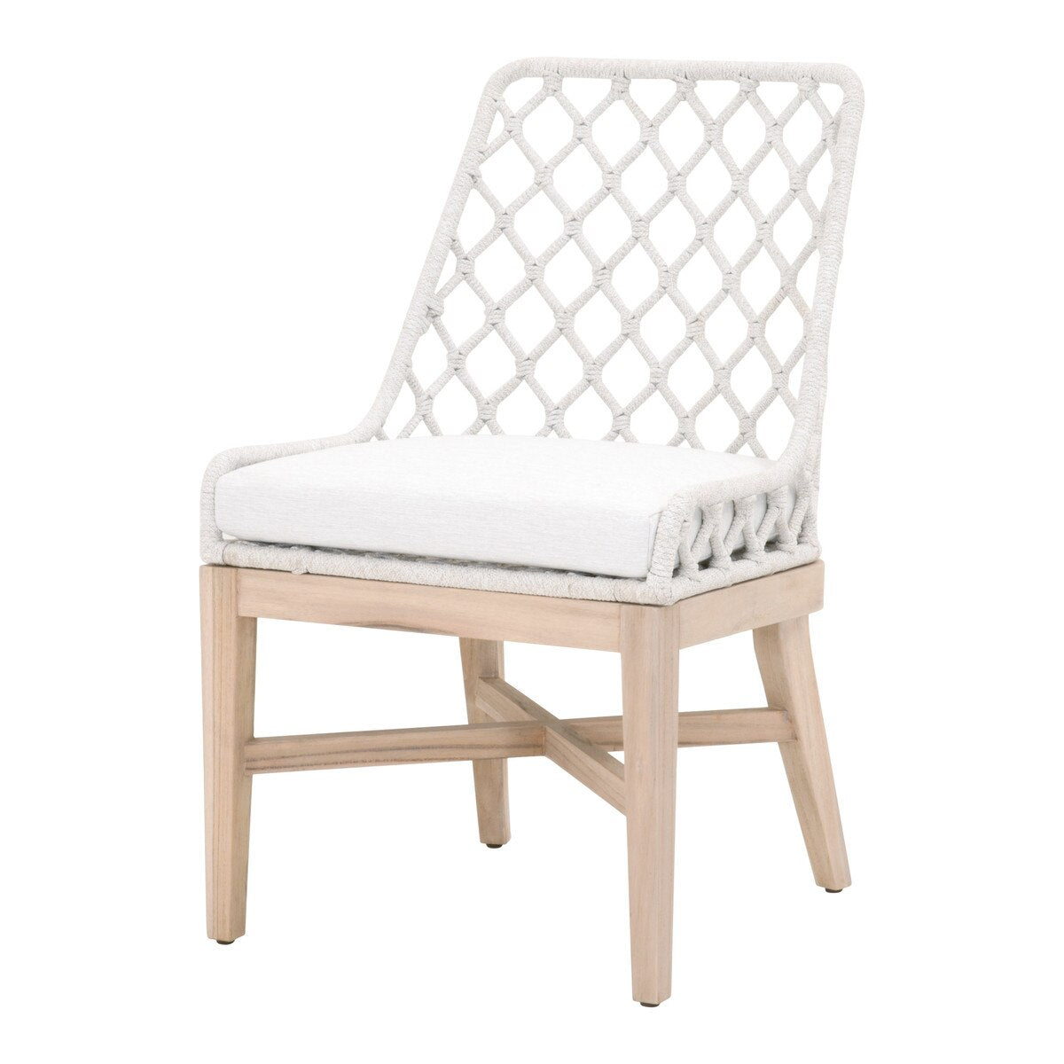 Essentials For Living Lattis Outdoor Dining Chair ~ White Speckle Flat Rope, Performance White Speckle, Gray Teak - Image 2