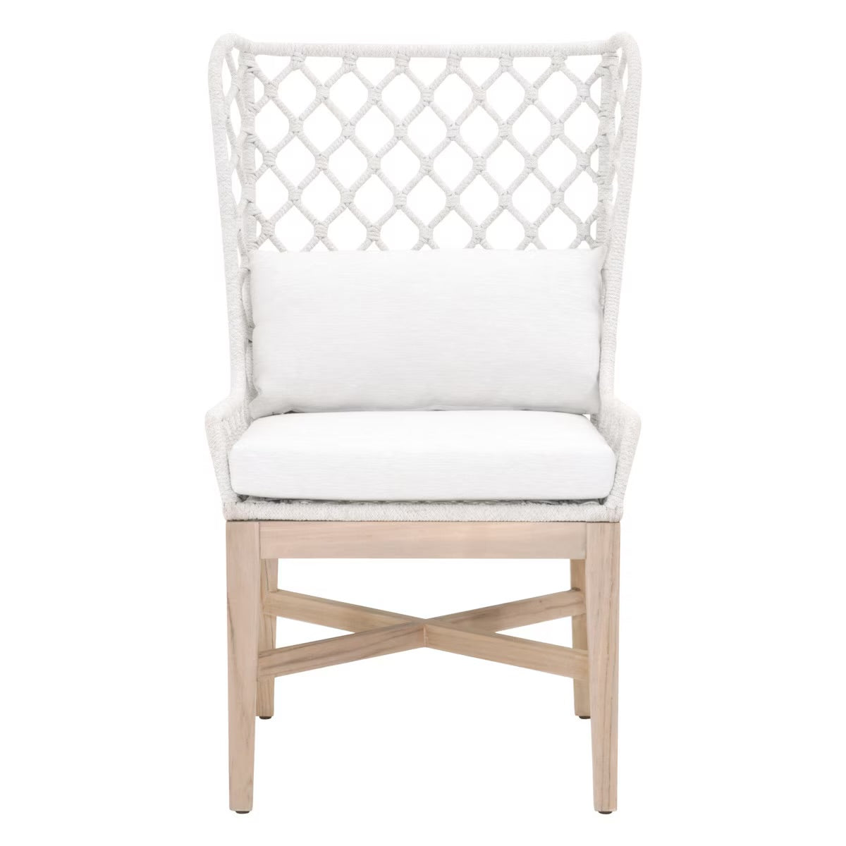 Essentials For Living Lattis Outdoor Wing Chair~ White Speckle Flat Rope, Performance White Speckle, Gray Teak - Image 1