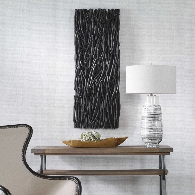 Uttermost Gathered Black Teak Wood Wall Panel - Image 2