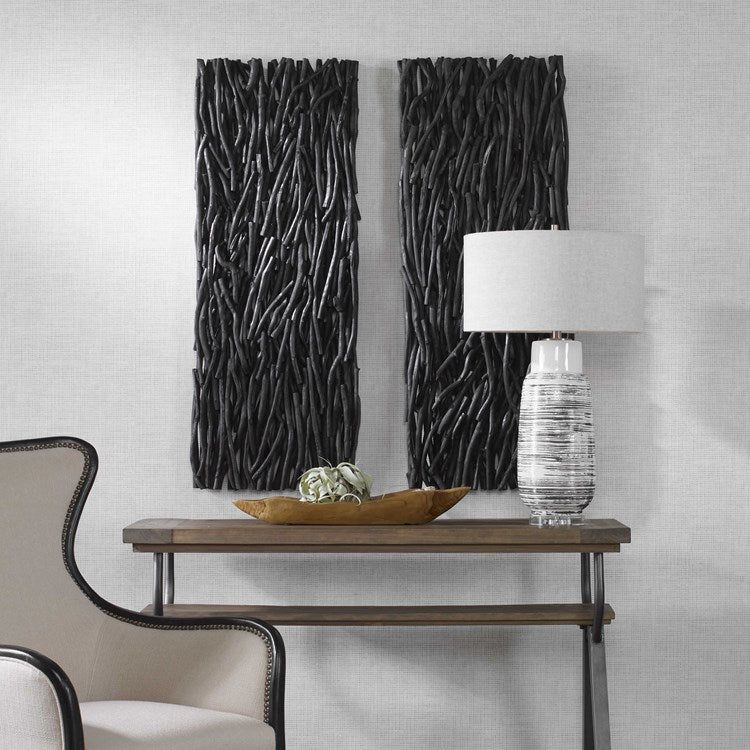 Uttermost Gathered Black Teak Wood Wall Panel - Image 1