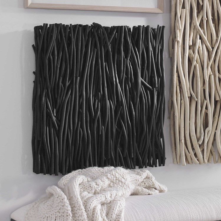Uttermost Gathered Black Square Teak Wood Wall Panel - Image 3