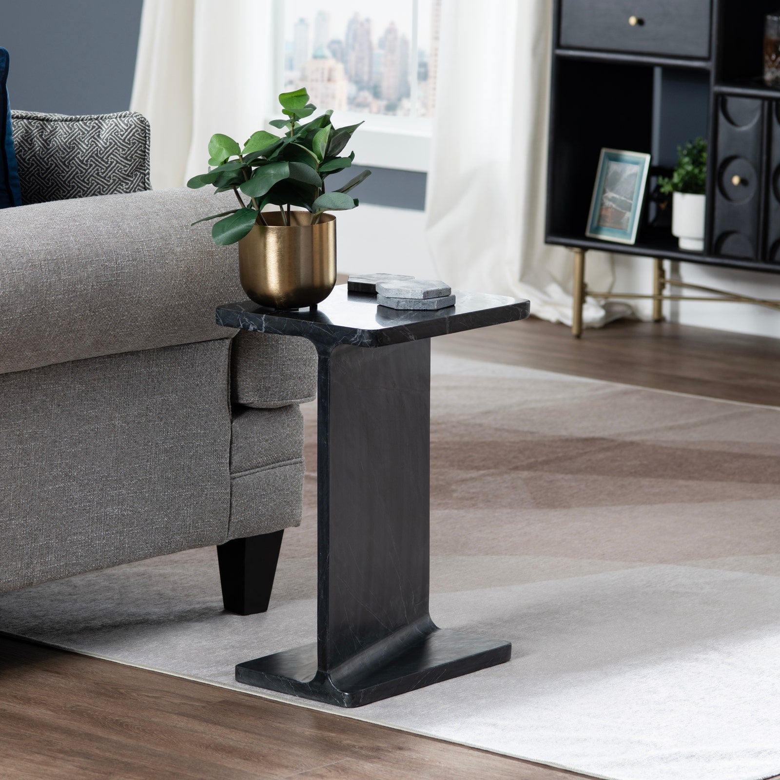Crestview Collection Cassius Black Marble Accent Table - Image 1