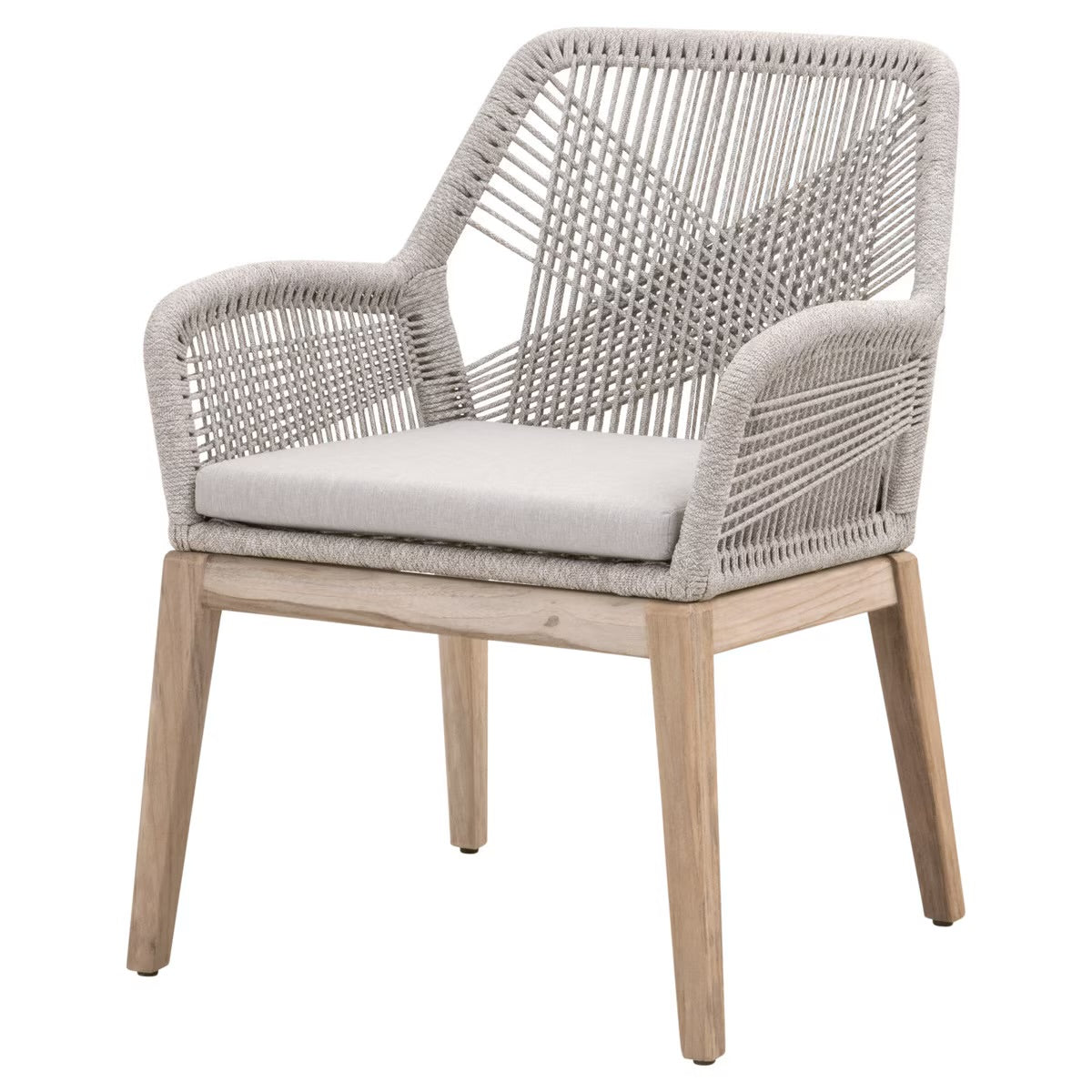 Essentials For Living Loom Outdoor Arm Chair ~ Taupe & White Flat Rope, Performance Pumice, Gray Teak (SET of 2) - Image 2