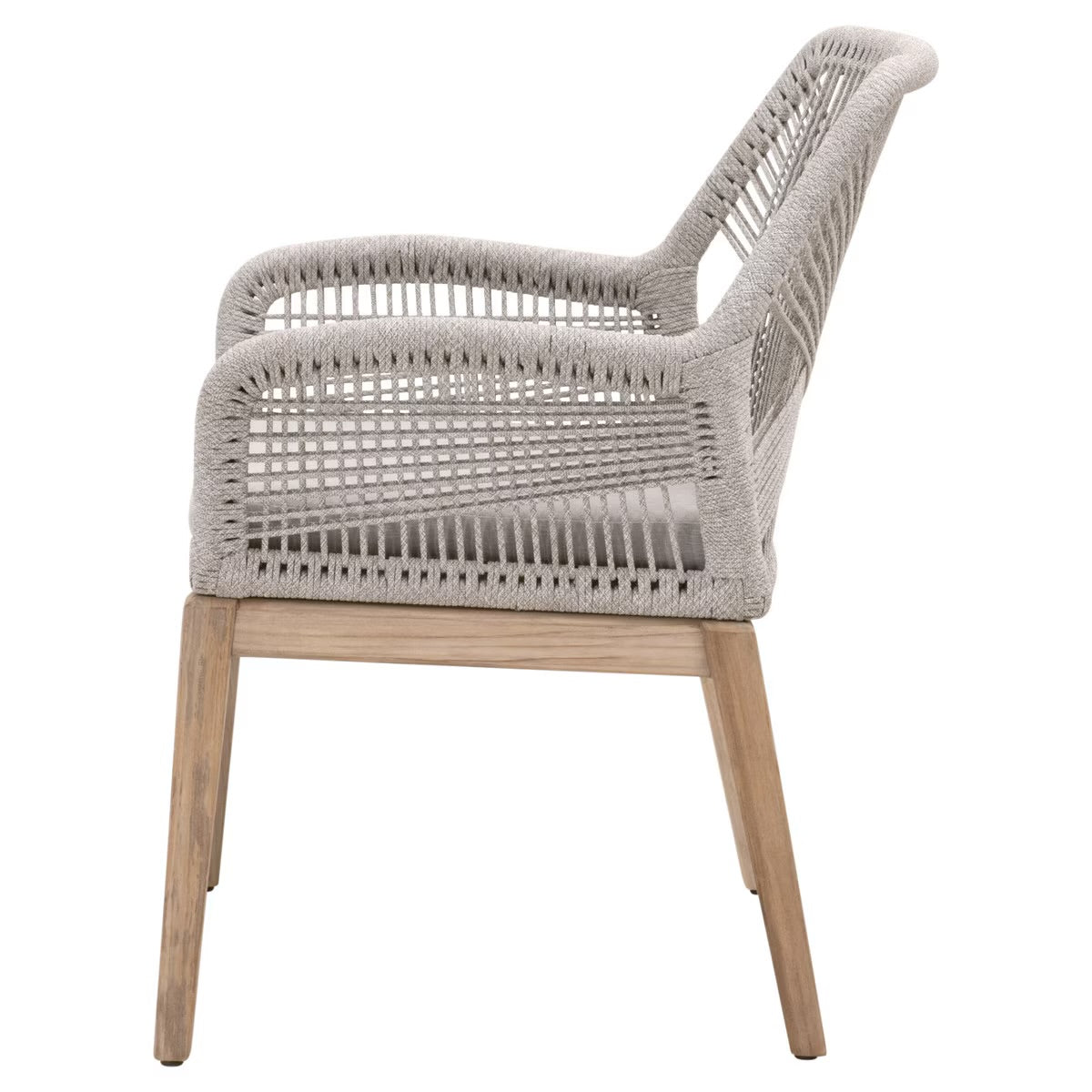 Essentials For Living Loom Outdoor Arm Chair ~ Taupe & White Flat Rope, Performance Pumice, Gray Teak (SET of 2) - Image 3