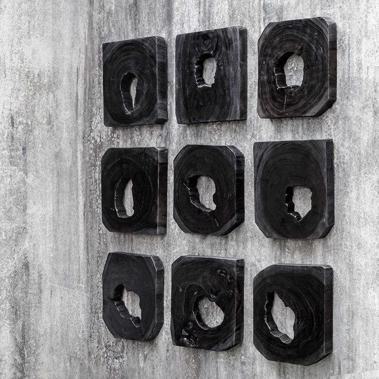 Uttermost Bahati Set of 9 Ebony Suar Wood Wall Art Decor - Image 3
