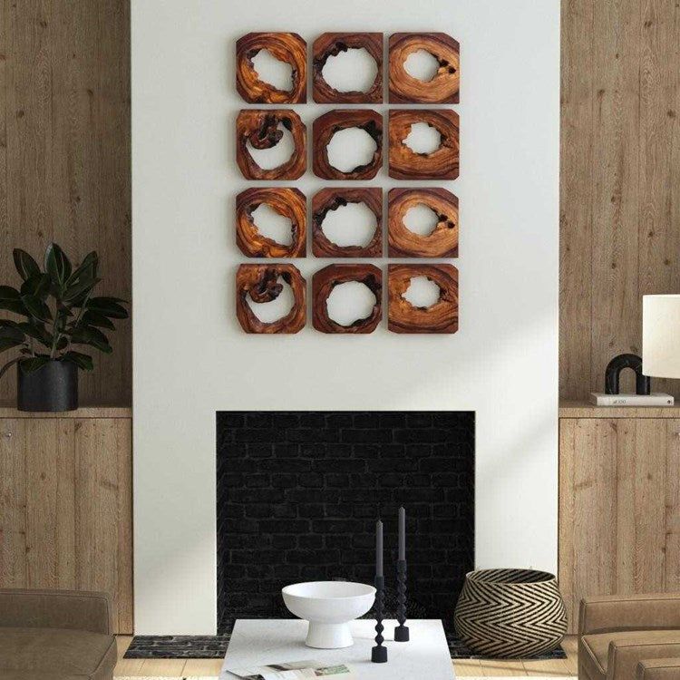 Uttermost Adlai Set of 6 Rich Coffee Brown Suar Wood Wall Art Decor - Image 1