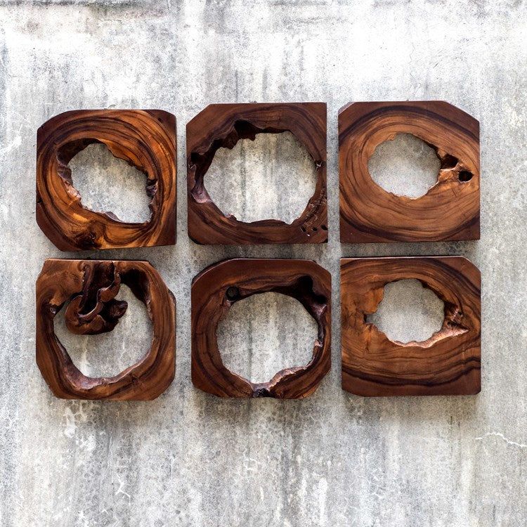Uttermost Adlai Set of 6 Rich Coffee Brown Suar Wood Wall Art Decor - Image 3