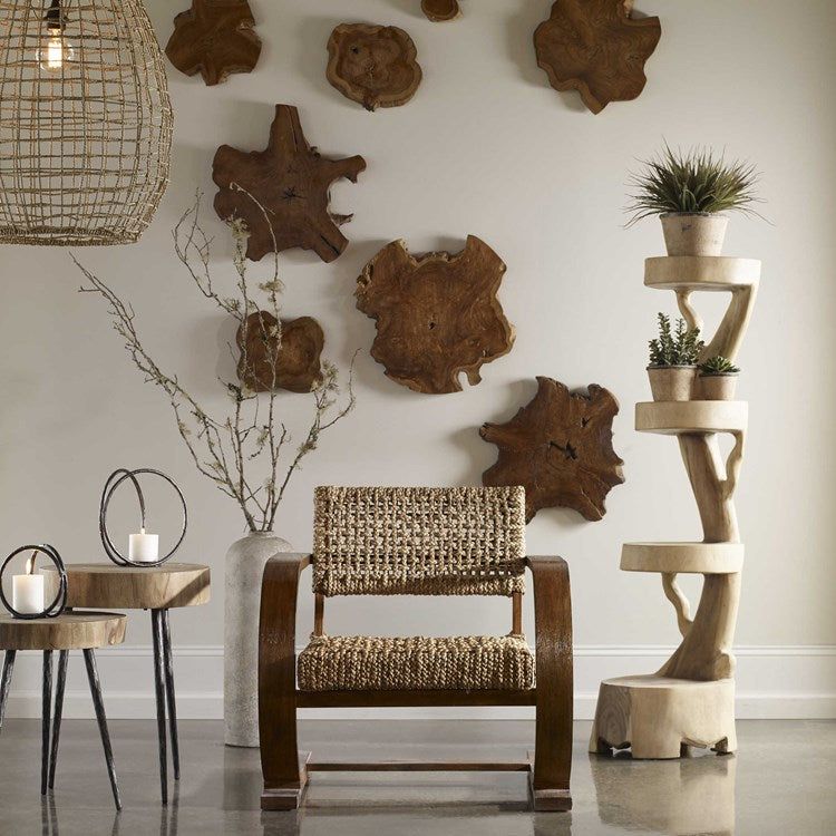 Uttermost Kalani Set of 3 Honey Glazed Natural Teak Wood Wall Art Decor - Image 1