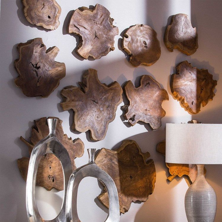 Uttermost Kalani Set of 3 Honey Glazed Natural Teak Wood Wall Art Decor - Image 3