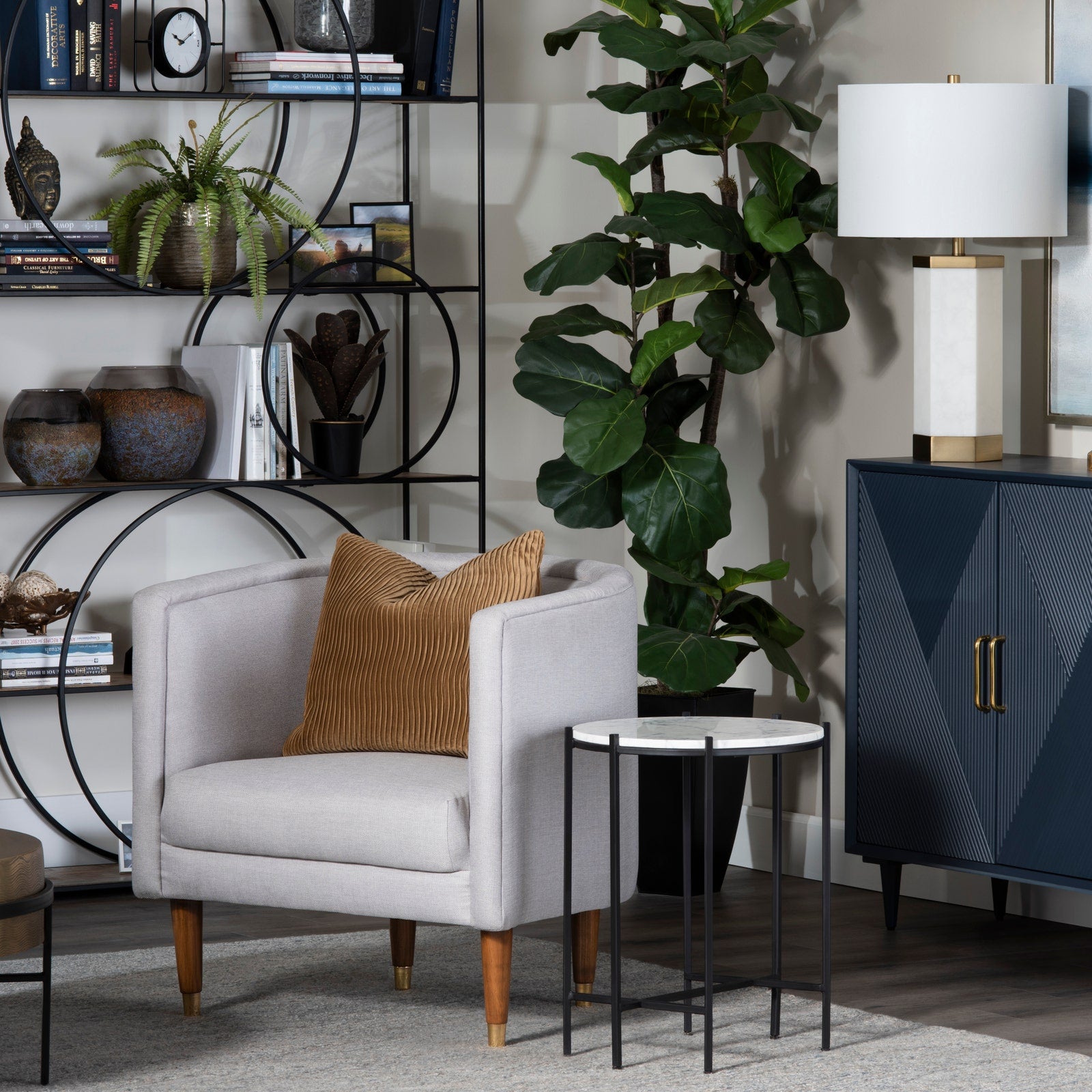 Crestview Collection Talley White Marble and Iron Accent Table - Image 1
