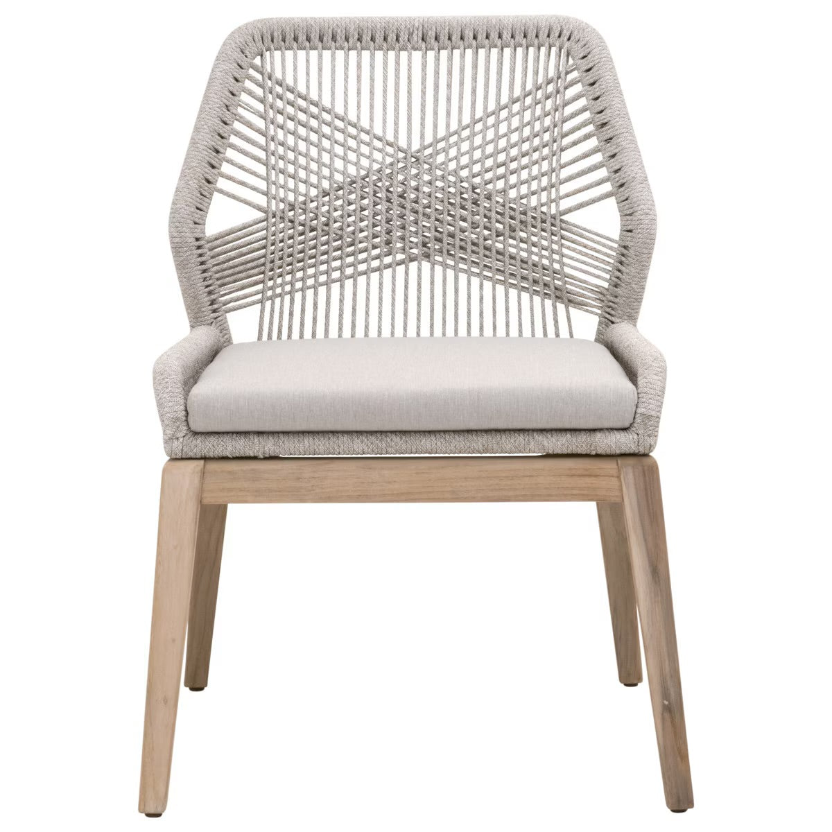 Essentials For Living Loom Outdoor Dining Chair ~ Taupe & White Flat Rope, Performance Pumice, Gray Teak (SET of 2) - Image 1