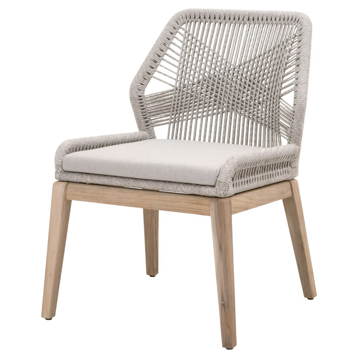 Essentials For Living Loom Outdoor Dining Chair ~ Taupe & White Flat Rope, Performance Pumice, Gray Teak (SET of 2) - Image 2