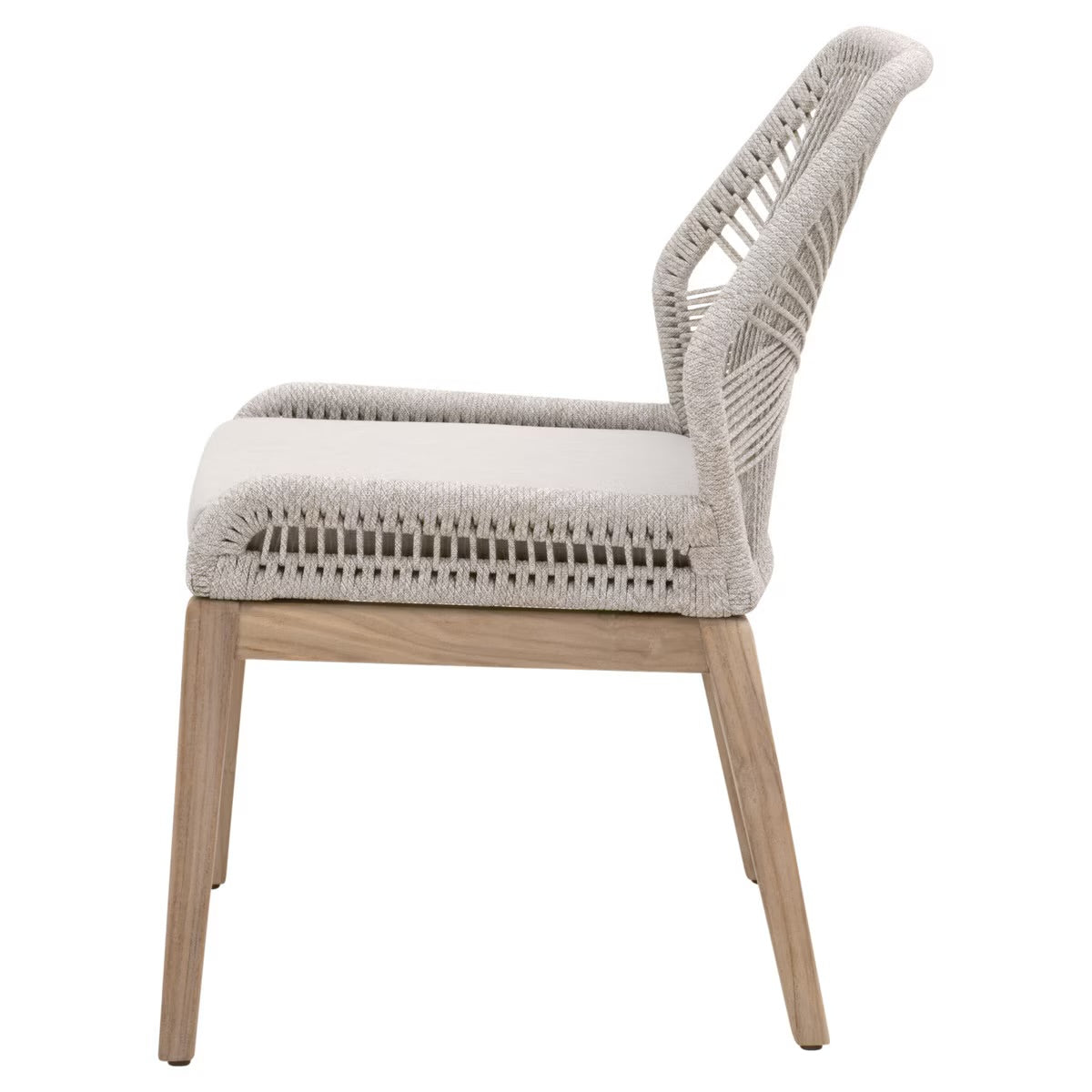 Essentials For Living Loom Outdoor Dining Chair ~ Taupe & White Flat Rope, Performance Pumice, Gray Teak (SET of 2) - Image 3