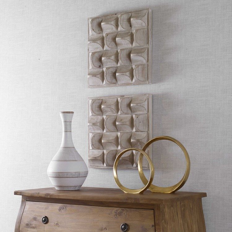 Uttermost Pickford Natural Ivory Wash Dimensional Wood Wall Art Decor - Image 1