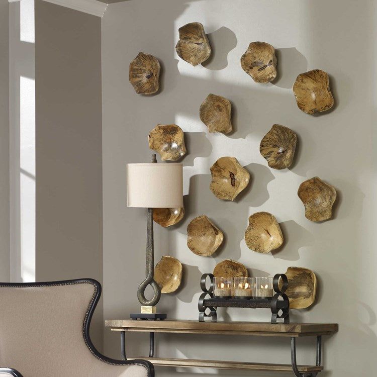 Uttermost Tamarine Set of 3 Natural Raw Finish Spalted Tamarind Wood Wall Art Decor - Image 1