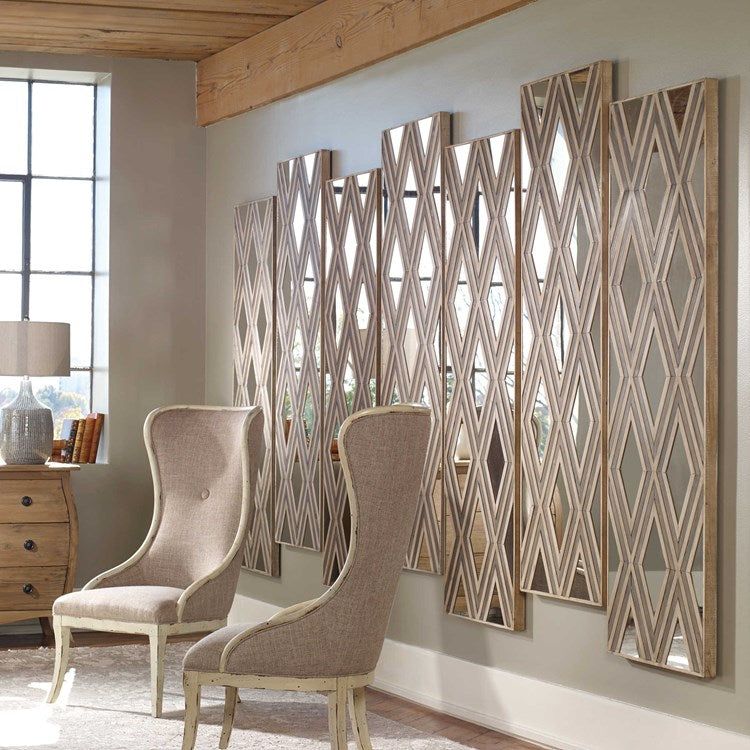 Uttermost Tahira Ivory and Chestnut Gray Mirrored Accents Wood Wall Art Decor - Image 2