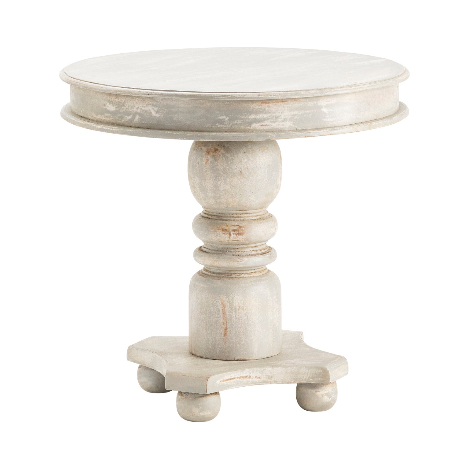 Crestview Collection Castleberry Distressed Cream Mango Wood Round Accent Table - Image 1