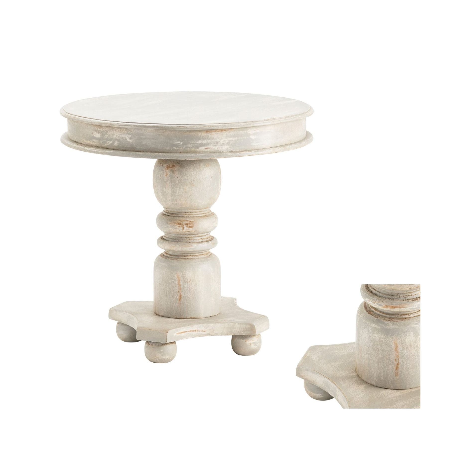 Crestview Collection Castleberry Distressed Cream Mango Wood Round Accent Table - Image 2