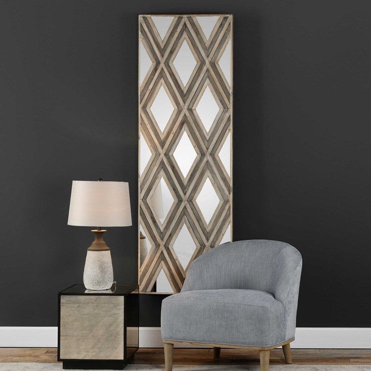 Uttermost Tahira Ivory and Chestnut Gray Mirrored Accents Wood Wall Art Decor - Image 1