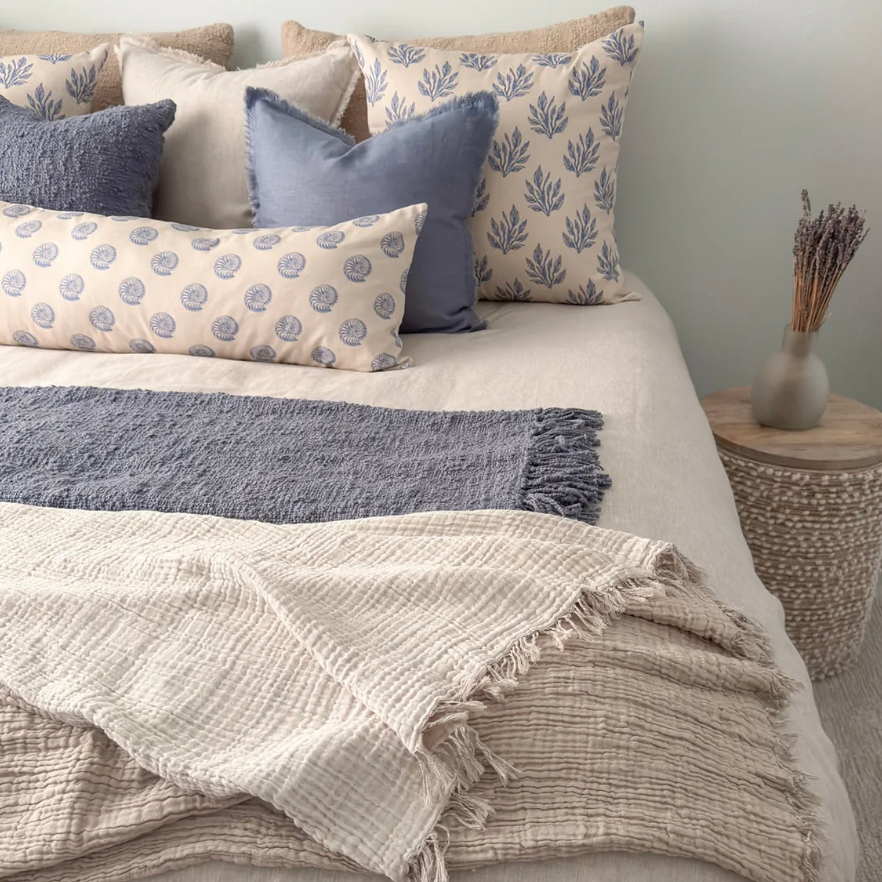 Anaya Home Crinkled Turkish Cotton Oversized Cuddle Blanket ~ Natural Beige
