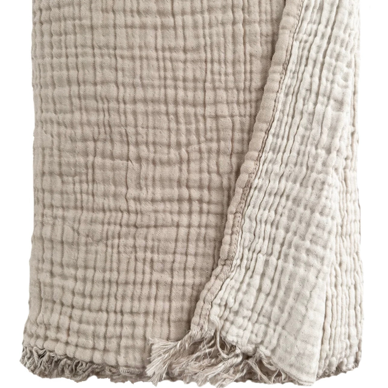 Anaya Home Crinkled Turkish Cotton Oversized Cuddle Blanket ~ Natural Beige - Image 2