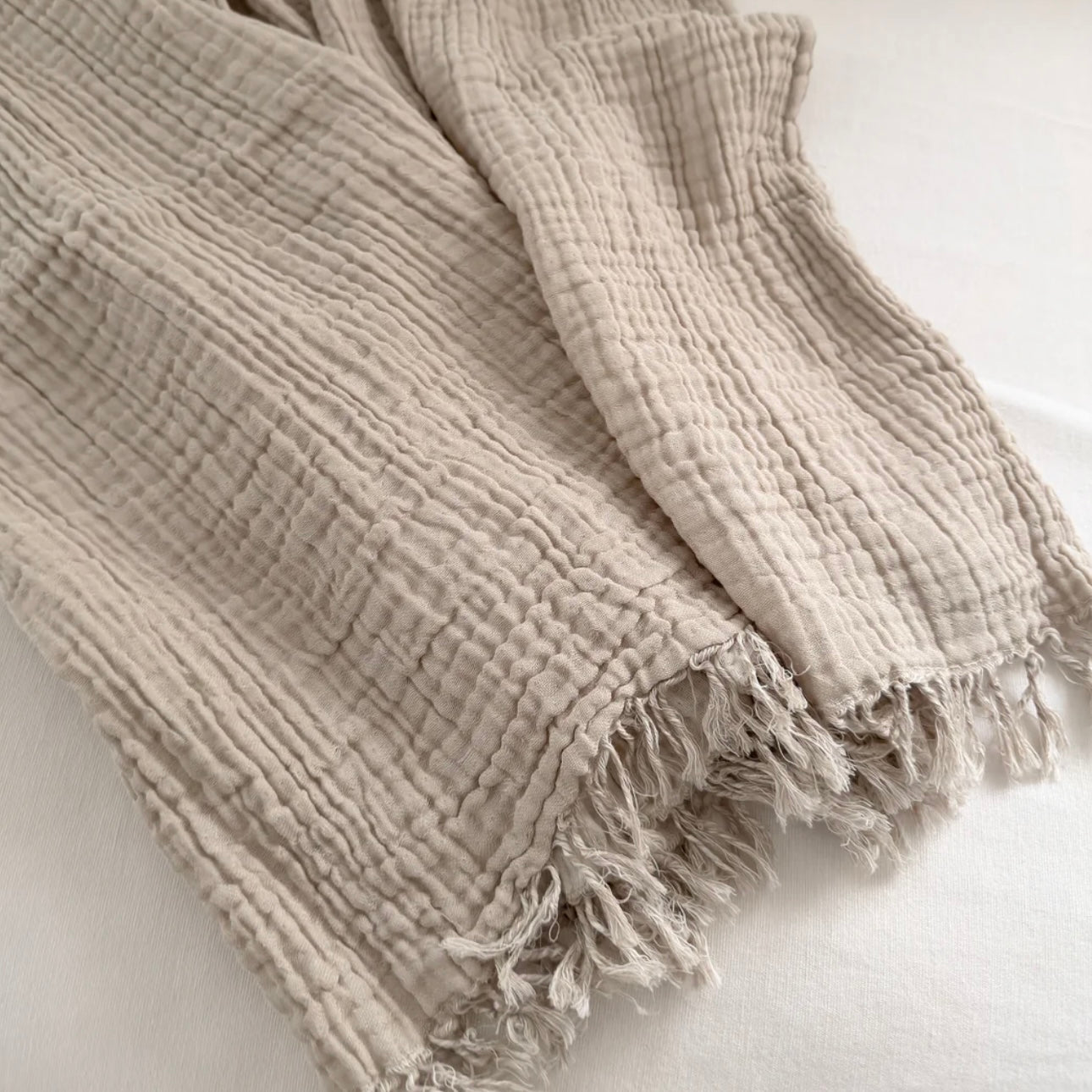 Anaya Home Crinkled Turkish Cotton Oversized Cuddle Blanket ~ Natural Beige - Image 3